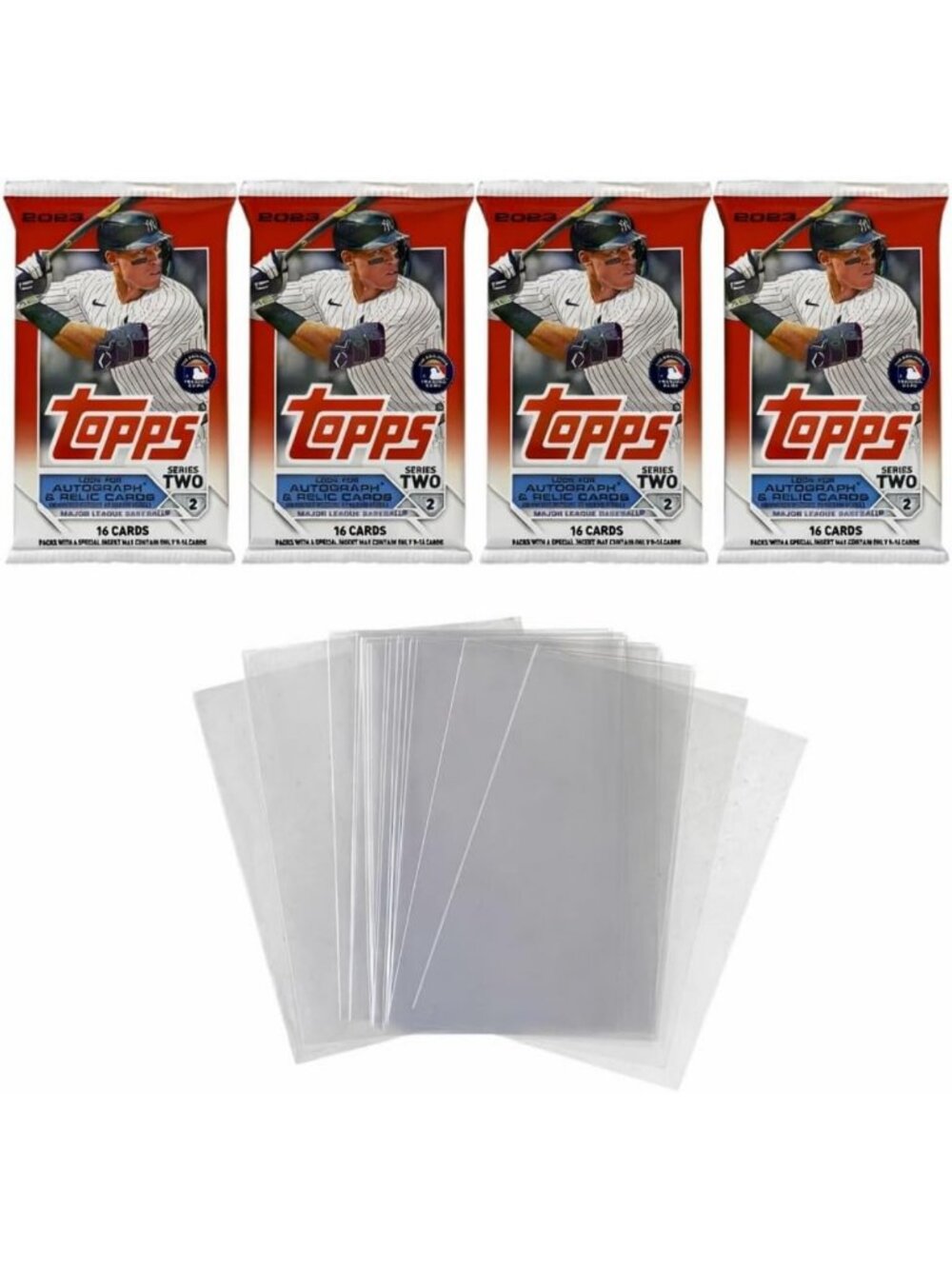 2023 Baseball Card Bundle - 4 Sealed Packs (64 Cards) + 15 Penny Sleeves, MLB